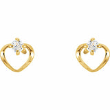 14K Yellow Imitation White Cubic Zirconia Youth Heart Earrings