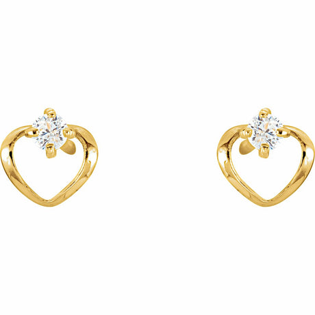 14K Yellow Imitation White Cubic Zirconia Youth Heart Earrings