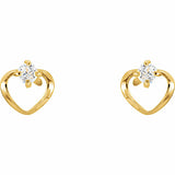 14K Yellow Gold Imitation White Cubic Zirconia Youth Heart Earrings