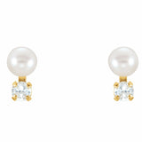 14K Yellow Cultured White Freshwater Pearl & Imitation White Cubic Zirconia Earrings