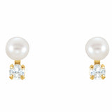 14K Yellow Gold Cultured White Freshwater Pearl & Imitation White Cubic Zirconia Earrings
