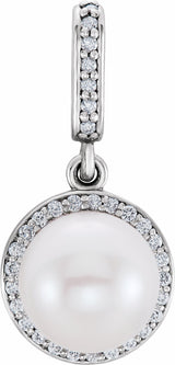 14K White Cultured White Freshwater Pearl & .08 CTW Natural Diamond Pendant