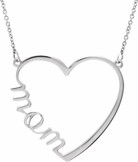 14K White Gold "Mom" Heart 17" Necklace