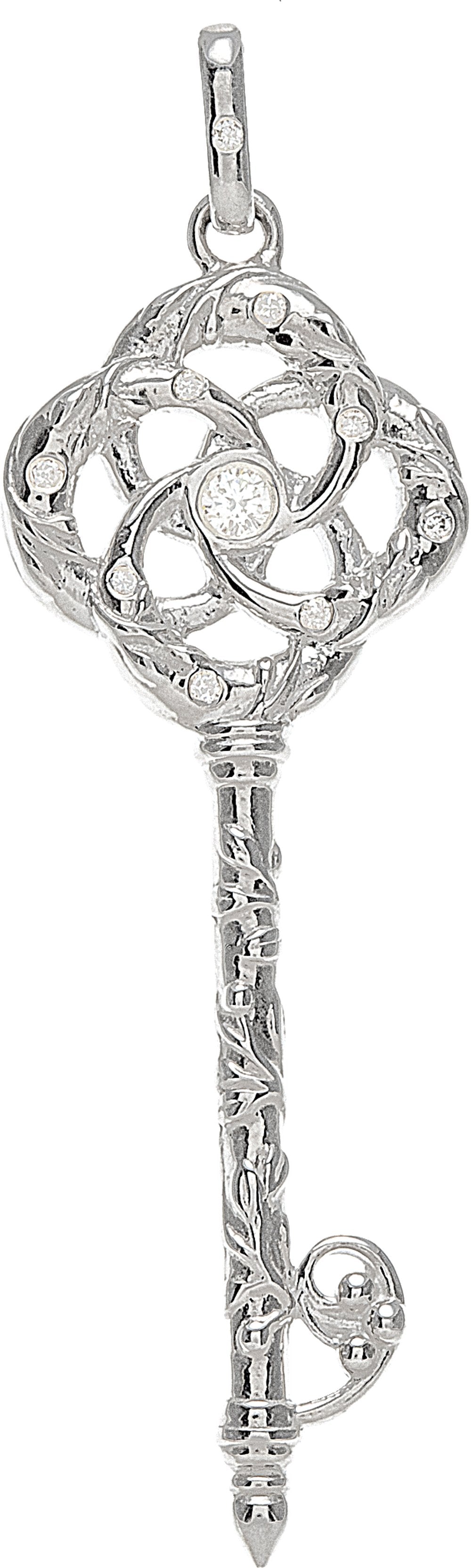 Sterling Silver 1/10 CTW Natural Diamond Vine Key Pendant