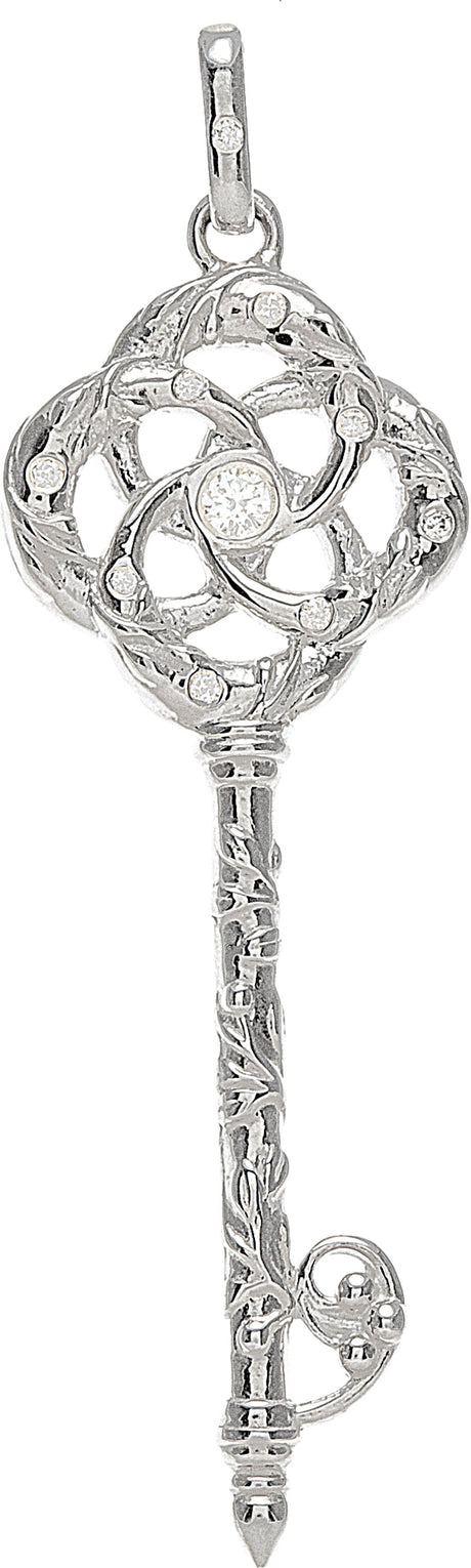 Sterling Silver 1/10 CTW Natural Diamond Vine Key Pendant