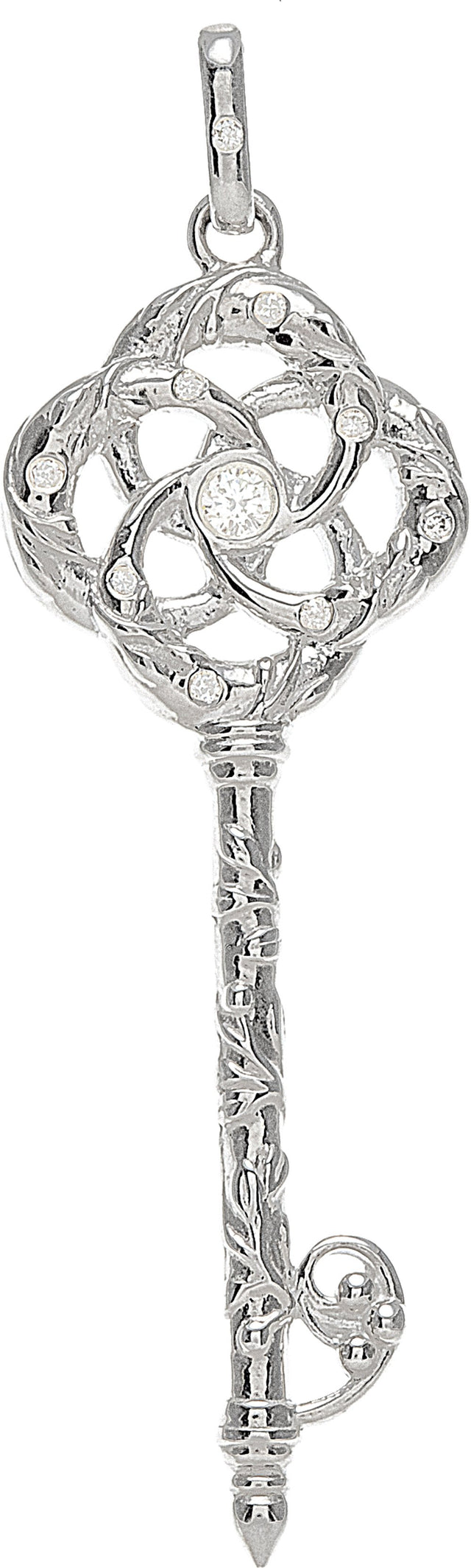 Sterling Silver 1/10 CTW Natural Diamond Vine Key Pendant