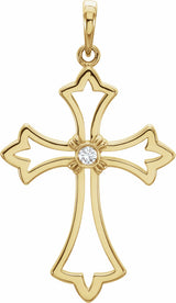 14K Yellow .03 CT Natural Diamond Cross Pendant