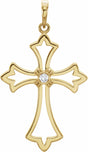 14K Yellow .03 CT Natural Diamond Cross Pendant