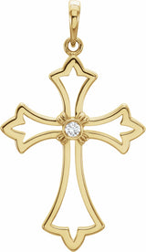 14K Yellow .03 CT Natural Diamond Cross Pendant