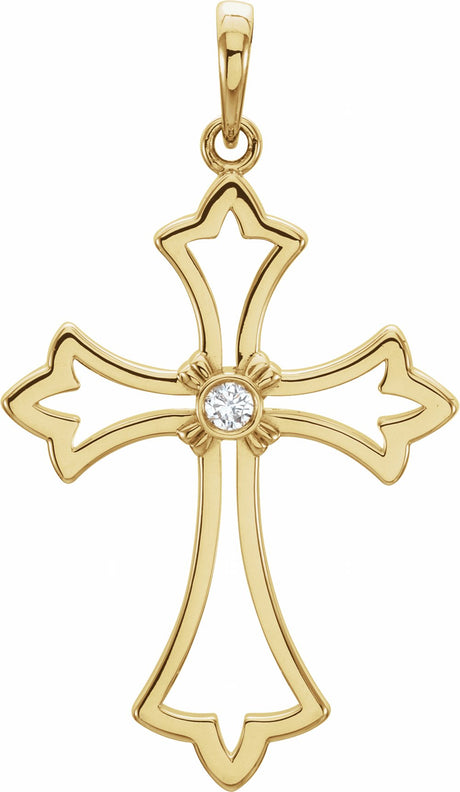 14K Yellow .03 CT Natural Diamond Cross Pendant