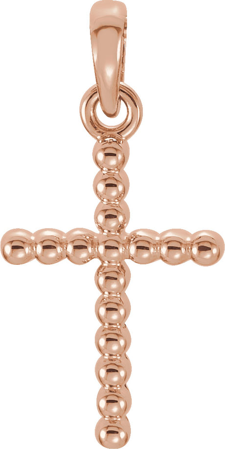 14K Rose Beaded Cross Pendant