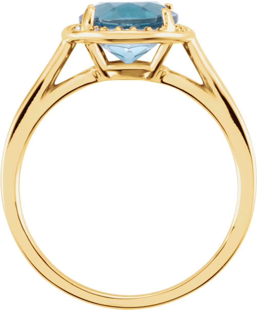 14K Yellow Natural London Blue Topaz & .05 CTW Natural Diamond Ring