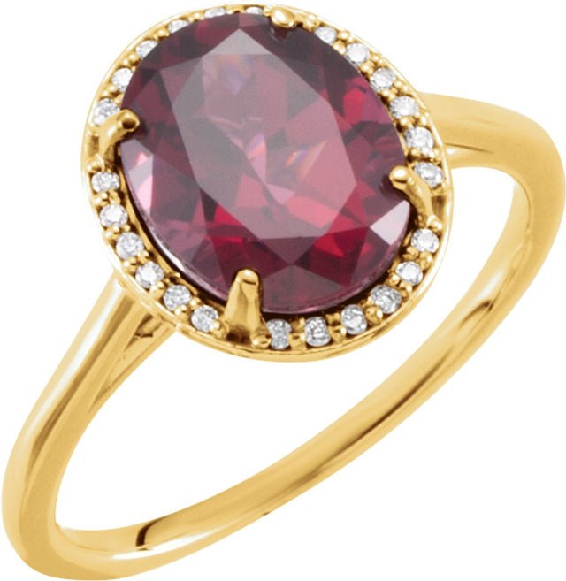 14K Yellow Gold 10x8 mm Natural Rhodolite Garnet & .06 CTW Natural Diamond Ring