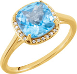 14K Yellow Natural Swiss Blue Topaz & 1/6 CTW Natural Diamond Halo-Style Ring