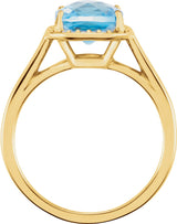 14K Yellow Natural Swiss Blue Topaz & 1/6 CTW Natural Diamond Halo-Style Ring