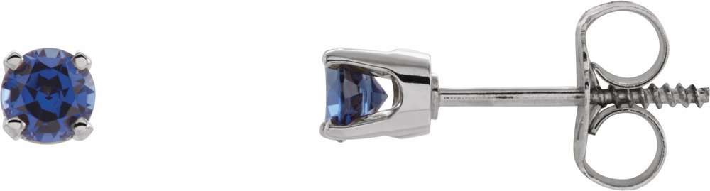 14K White Gold Lab-Grown Blue Sapphire Youth Earrings