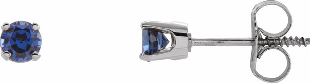 14K White Gold Lab-Grown Blue Sapphire Youth Earrings