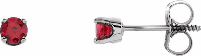 14K White Gold Lab-Grown Ruby Youth Earrings