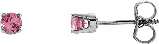 14K White Gold Natural Pink Tourmaline Youth Earrings