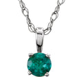 14K White 3 mm Natural Emerald Youth Solitaire 14" Necklace