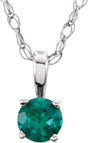 14K White 3 mm Lab-Grown Emerald Youth Solitaire 14" Necklace