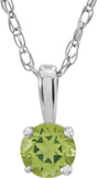 14K White 3 mm Imitation Peridot Youth Solitaire 14" Necklace