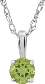 Sterling Silver 3 mm Imitation Peridot Youth Solitaire 14" Necklace