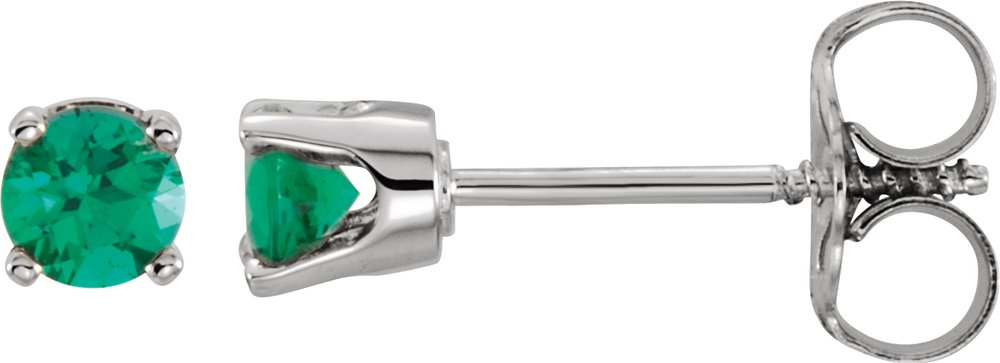 14K White Lab-Grown Emerald Youth Earrings