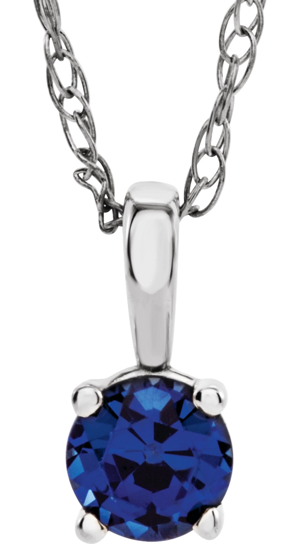 14K White 3 mm Lab-Grown Blue Sapphire Youth Solitaire 14" Necklace