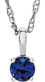 14K White 3 mm Lab-Grown Blue Sapphire Youth Solitaire 14" Necklace