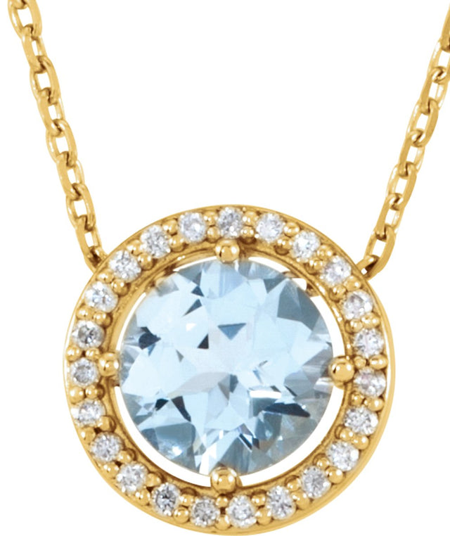 14K Yellow Gold Natural Aquamarine & .06 CTW Natural Diamond Semi-Set Halo-Style 16" Necklace