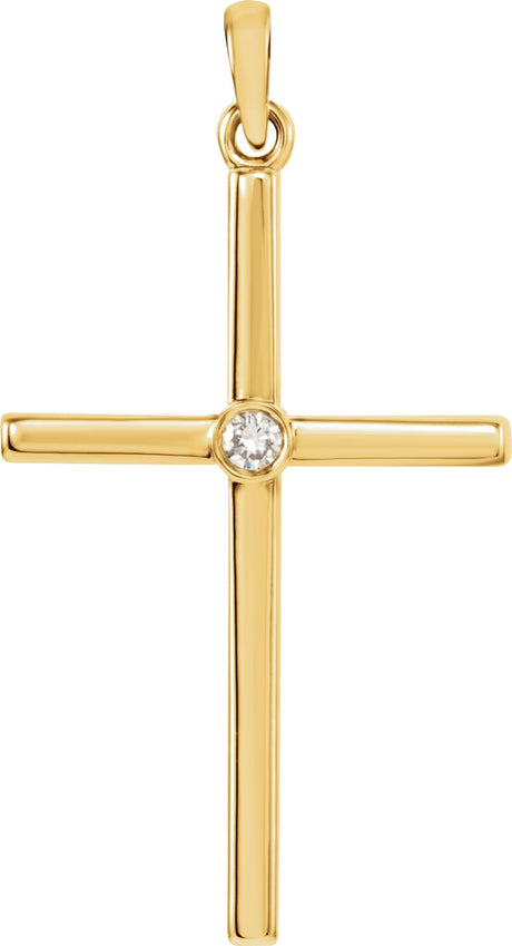 14K Yellow .03 CT Natural Diamond Cross Pendant