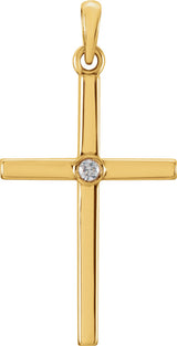 14K Yellow Gold .02 CT Natural Diamond Cross Pendant