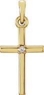 14K Yellow .01 CT Natural Diamond Cross Pendant