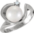 14K White Gold Cultured White Akoya Pearl & .03 CTW Natural Diamond Ring