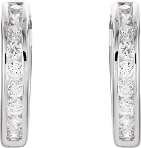 Sterling Silver Imitation Cubic Zirconia Hinged Hoop Earrings