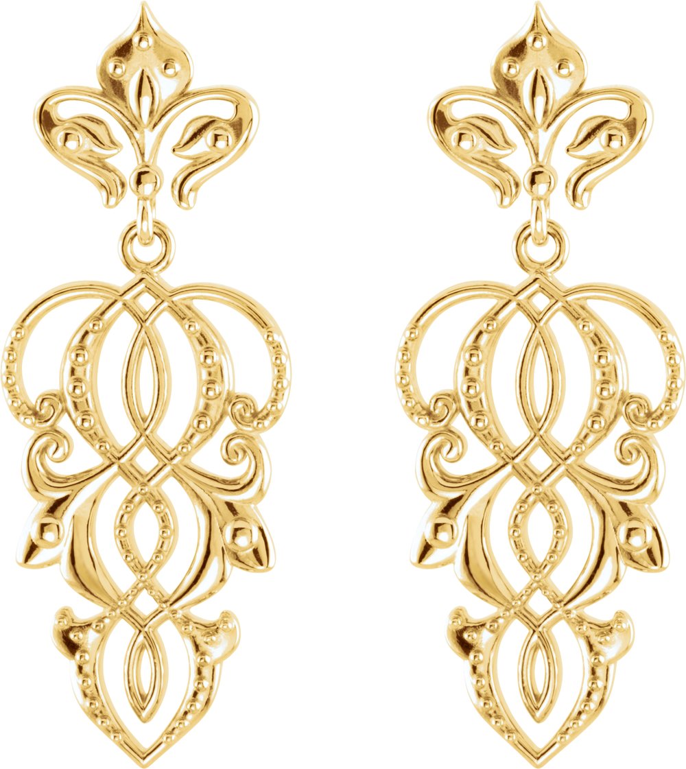 14K Yellow 34.5x13.25 mm Fleur-de-Lis Earrings