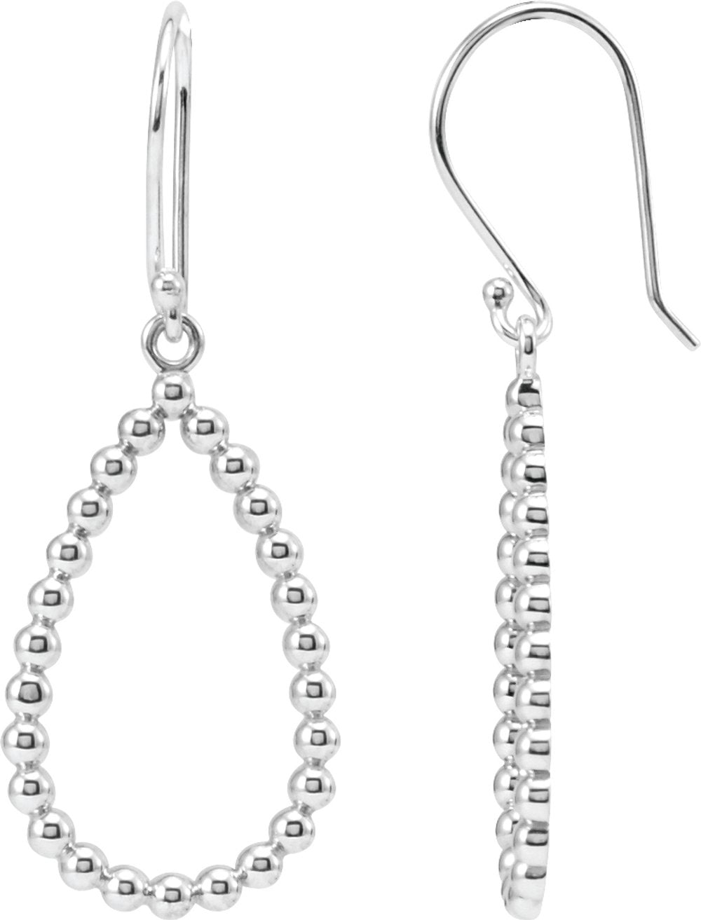 14K White Beaded Teardrop Earrings
