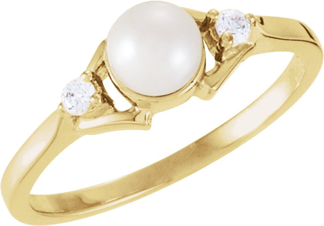 14K Yellow Gold Cultured White Akoya Pearl & .06 CTW Natural Diamond Ring
