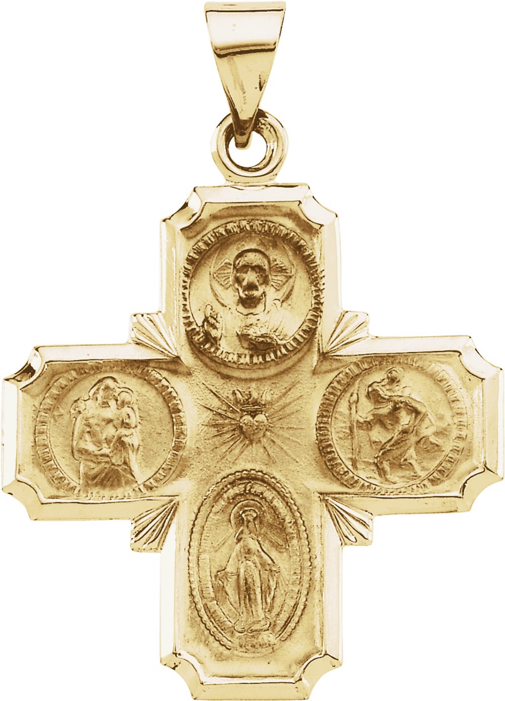 14K Yellow 25x25 mm Hollow Four-Way Cross Medal