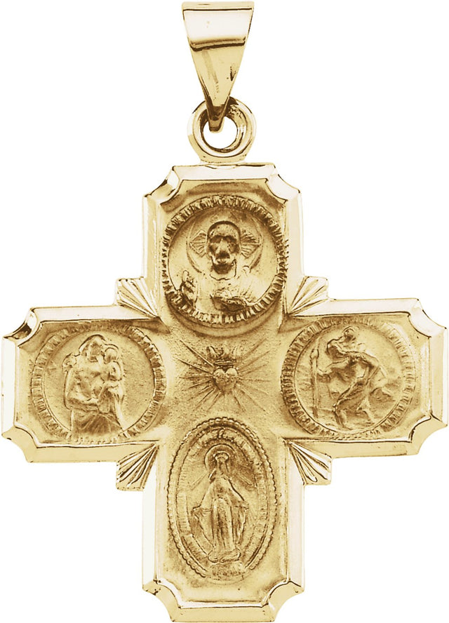 14K Yellow 25x25 mm Hollow Four-Way Cross Medal