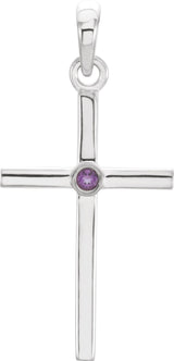 14K White Natural Amethyst Cross Pendant