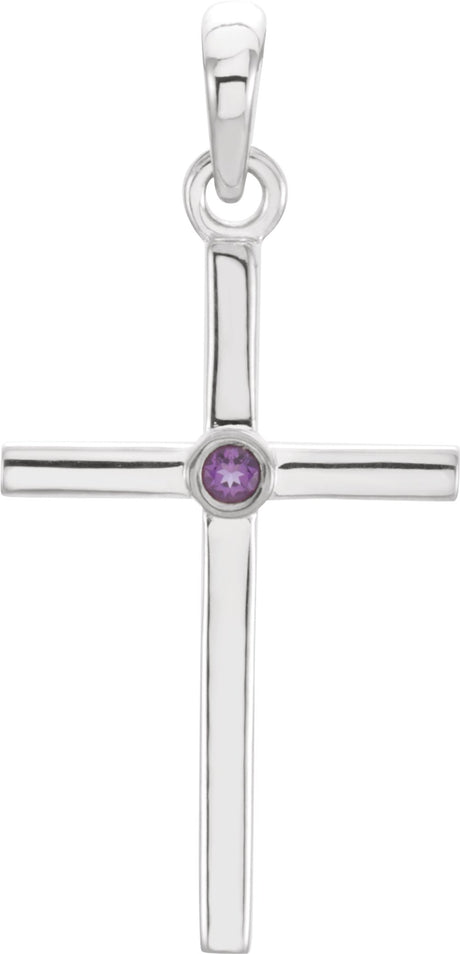 14K White Natural Amethyst Cross Pendant