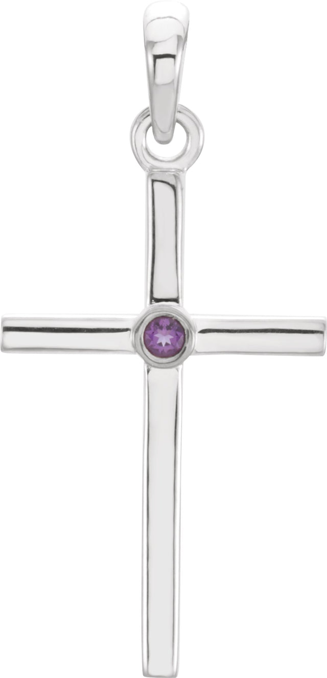 14K White Natural Amethyst Cross Pendant
