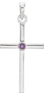 14K White Natural Amethyst Cross Pendant