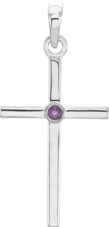 14K White Gold Natural Amethyst Cross Pendant
