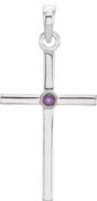 14K White Gold Natural Amethyst Cross Pendant