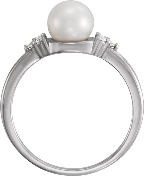 14K White 6.5-7 mm Cultured Freshwater White Pearl & .09 CTW Natural Diamond Ring