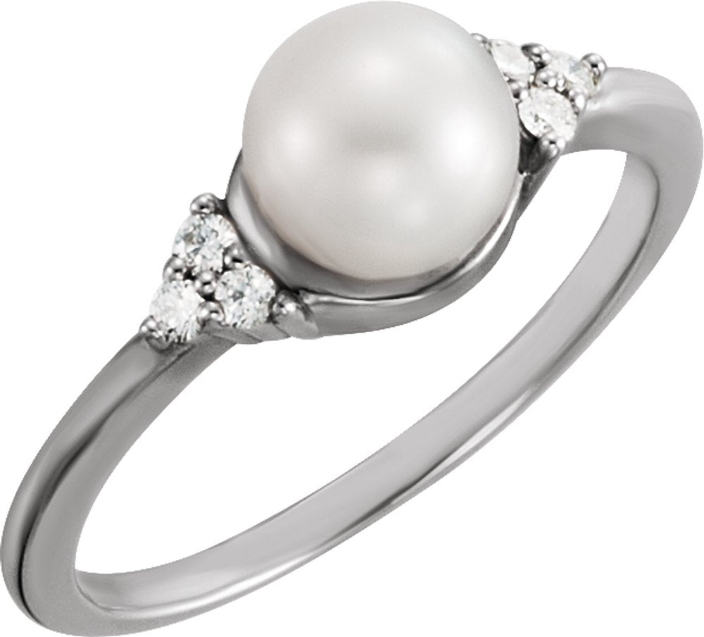 14K White 6.5-7 mm Cultured Freshwater White Pearl & .09 CTW Natural Diamond Ring