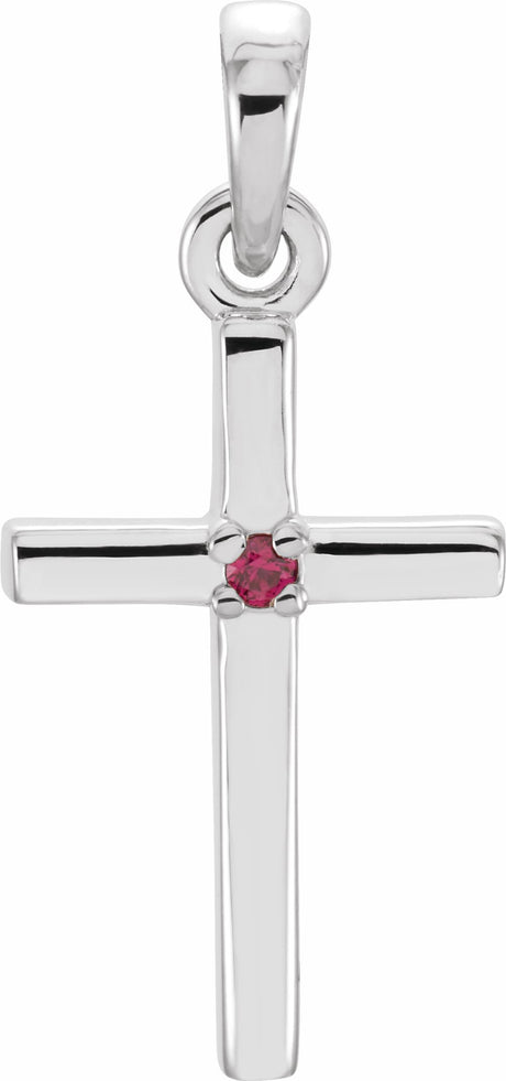 14K White Natural Ruby Cross Pendant